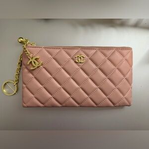 Blush Quilted Wristlet with Gold Chain